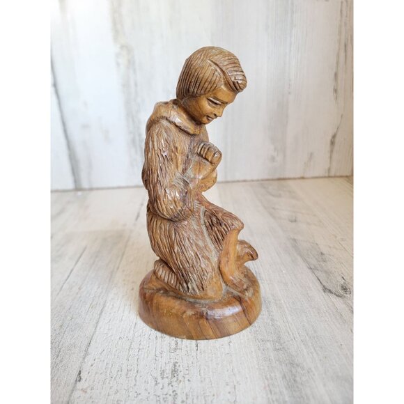 Wooden praying Shepherd Vintage home decor figure xmas lamb - Picture 2 of 7